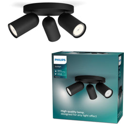 Philips Pongee - opbouwspot - 3-lichts draaibaar - zwart