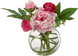 J-Line bloem Ranonkel Pioen In Vaas - kunststof/glas - roze