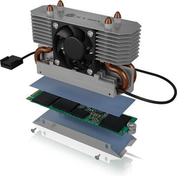 Icy Box IB-M2HSF-702 - M.2 SSD Koelblok - Actieve fan - Zilver