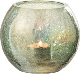 J-Line windlicht Bol Craquele Parel Effect - glas - groen - small