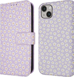 iMoshion Hoesje Geschikt voor iPhone 14 Hoesje Met Pasjeshouder - iMoshion Design Bookcase smartphone - Paars / White Daisy