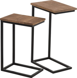 J-Line bijzettafel Rechthoek - metaal/hout - zwart/naturel - set van 2