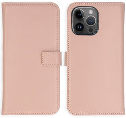 Selencia iPhone 15 Pro Max - Echt Lederen Bookcase - 3 Pashouders - Dusty Pink