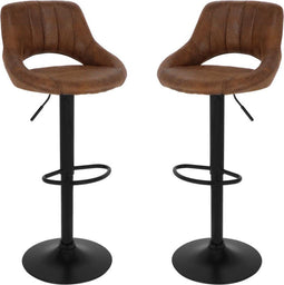Alora Barkruk Industrial Donkerbruin - Barkrukken set van 2 - Barstoel Kruk - Barstoelen met rugleuning - Keukenstoel