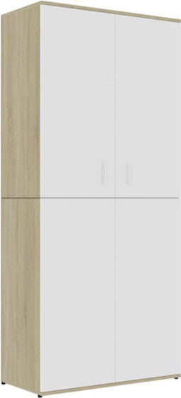 vidaXL - Schoenenkast - 80x39x178 - cm - bewerkt - hout - wit - en - sonoma - eikenkleur