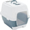 vidaXL - Kattenbak - met - deksel - 56x40x40 - cm - polypropeen - wit - en - blauw