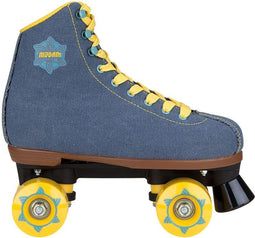 Nijdam Denim Rebel - Retro Rolschaatsen - Denimlook met gele veters en wielen - Donkerblauw