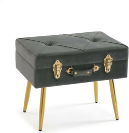 Beddenvoet Versa Grijs Donker grijs Polyester Metaal Dennenhout Hout MDF 34 x 42 x 50 cm