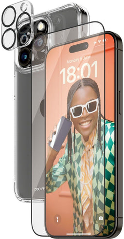 PanzerGlass B1175+2812 - Bundle - 3in1 set transparant hoesje + folie + camera cover voor iPhone 15 Pro Max