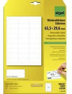 etiket Sigel afneembaar 63,5x29,6mm wit doos à 25 vel 27 etiketten per vel