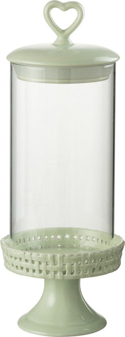 J-Line bord Cake onder glas - taartplateau - keramiek - groen - medium