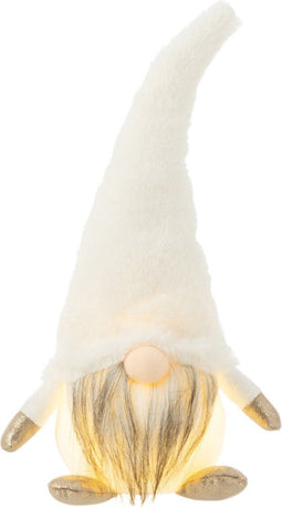 J-Line figuur Kabouter - textiel - wit - small - LED lichtjes