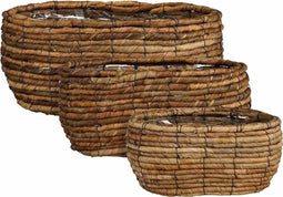Mica Decorations Mand Santo - 39x27x17 cm - Zeegras - Bruin- Set van 3