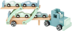 Small Foot - Houten Vrachtwagen Transporter Chicago - 9dlg met sportwagens - Groen blauw naturel hout