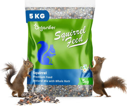 Eekhoornvoer - Natuurlijke Mix met Hele Noten (5 kg) - Voer Speciaal voor Eekhoorns, Rijk aan Eiwitten, Vetten en Vezels - Geschikt voor Voederhuisjes, Bevordert Natuurlijk Gedrag en Gezondheid - Pesticidenvrij, Geschikt voor elk Seizoen - Organifer