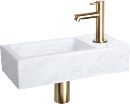 Differnz Helios - Fonteinset - Wasbak Marmer - Mat Goud - Koudwaterkraan - 37.5 x 18.5 x 9.5 cm
