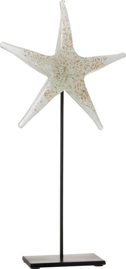 J-line decoratie Zeester Op Voet - glas/ijzer - wit/goud/zwart - large