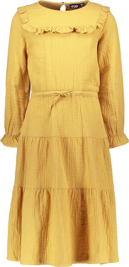 Like Flo F108-5810 - Meisjes Jurk - Maxi met ceintuur en ruffles - Mosterdgeel