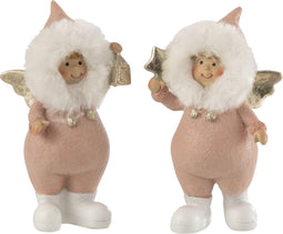 J-Line figuur Engel Ster Lantaarn - polyresin - roze - small - 2 stuks