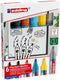 edding 385 markeerstiften en flipchart marker set - highlighter met flexibele punt + flipchart stiften – 6 stiften - zwart, geel, grijs, blauw, oranje - navulbaar - in handig bewaardoosje