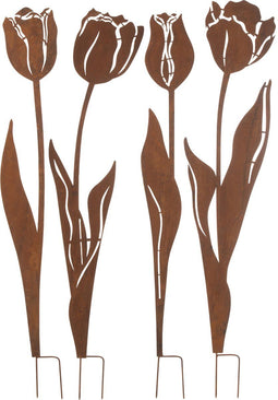 J-Line decoratie Tuin Bloemen - ijzer - roest - large - 4 stuks