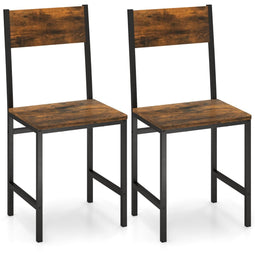 coast Set van 2 Eetkamerstoelen - Rustiek Bruin - Metalen Poten & Schuine Rugleuning (2 stuks)
