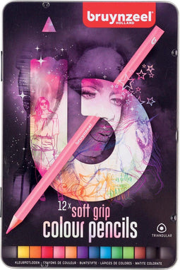 Kleurpotloden Bruynzeel Teens Soft 12stuks roze blik assorti - 12 stuks