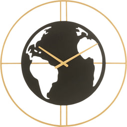 J-Line klok Wereldkaart Gaten klok - metaal - goud/zwart - small - Ø 60 cm