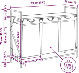 vidaXL - Wasmand - 3 - vakken - met - plank - zwart - eikenkleurig