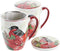 Kopje voor infusions DKD Home Decor Fågel Porselein Rood Groen (380 ml) (2 Stuks)
