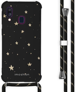 iMoshion Hoesje Geschikt voor Samsung Galaxy A40 Hoesje Met Koord - iMoshion Design Hoesje met Koord - Goud / Zwart / Stars Gold