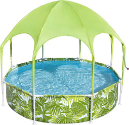Bestway Splash-in-Shade - Rond Opzetzwembad - UV Careful Zonnescherm - Blauw/Groen/Wit