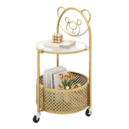 coast Bijzettafel - Ronde Glazen Tafel met Opbergmand - Goud - 40 x 36,5 x 71 cm