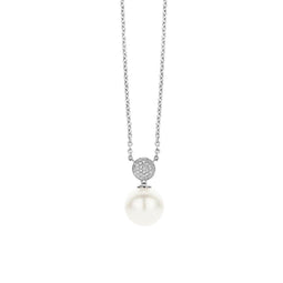 TI SENTO Dames Ketting - 925 zilver - Wit parel - Maat 42 - 3854PW