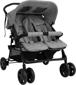 vidaXL - Tweelingkinderwagen - staal - lichtgrijs
