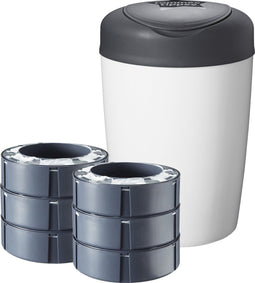 Tommee Tippee Simplee Sangenic luieremmer, milieuvriendelijker systeem, inclusief 6 navulcassettes met duurzaam geproduceerde antibacteriële GREENFILM, wit