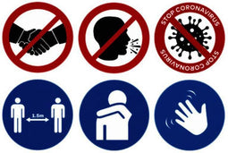Waarschuwingsstickers set a 6 stuks Ø18cm covid 19 corona