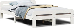 vidaXL - Bedframe - zonder - matras - massief - grenenhout - wit - 135x190 - cm