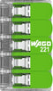 WAGO 221-425 221 Verbindingsklem Flexibel: 0.14-4 mm² Massief: 0.2-4 mm² Aantal polen: 5 25 stuk(s) Transparant, Groen