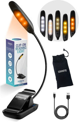 Somnifiq Leeslampje - LED Klemlamp Dimbaar 3 Lichtkleuren - USB Oplaadbaar Zwart