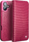 Qialino Geschikt voor iPhone 16 hoesje - Leren bookcase - Croco Roze