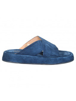 Walk in the Park D100 blauwe suède slipper | Maat 40