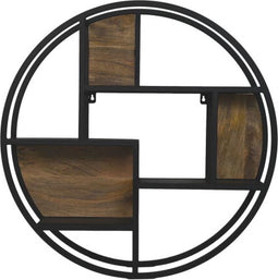 Wand decoratierek rond - Ø75x16 - Naturel/zwart - Mangohout/metaal