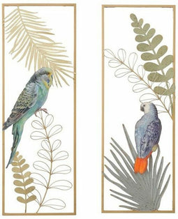 Wanddecoratie DKD Home Decor 31 x 5,7 x 89,5 cm Gouden Multicolour Papegaai Tropisch (2 Stuks)