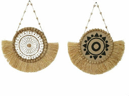 Wanddecoratie DKD Home Decor 52 x 3,2 x 66 cm Natuurlijk Zwart Wit Franjes (2 Stuks)