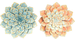 Wanddecoratie DKD Home Decor 61 x 8 x 61 cm Bloem Blauw Oranje Shabby Chic (2 Stuks)