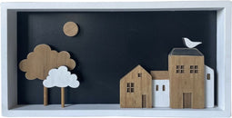 Wanddecoratie DKD Home Decor Hout Bruin Wit Huizen (40 x 3.5 x 20 cm)