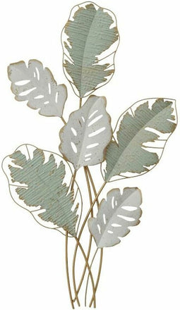 Wanddecoratie DKD Home Decor Metaal Wit Groen Modern Blad van een plant (57 x 5,7 x 103 cm)