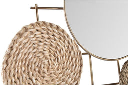 Wanddecoratie DKD Home Decor Spiegel Natuurlijk Metaal Bruin Koper Vezel (72 x 3,5 x 74 cm)