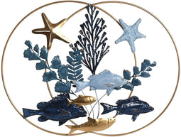 Wanddecoratie Home ESPRIT Blauw Gouden Mediterrane Vissen 83 x 6 x 63 cm